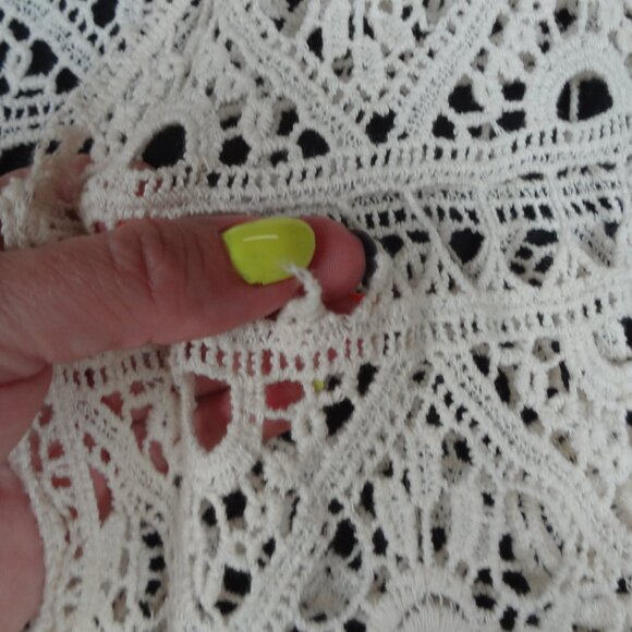 CROCHET 3/4 SLEEVE OPEN FRONT WOMENS BLOUSE OFF WHITE MEDIUM L239 - Picture 5 of 7